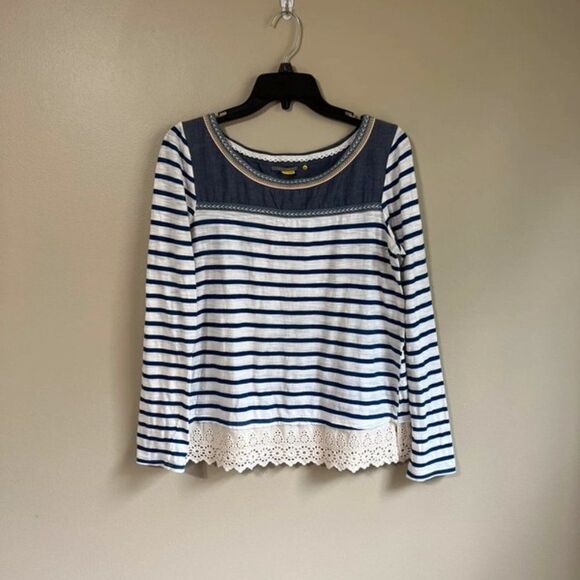 Little Yellow Button medium blue and white striped top - Picture 1 of 6